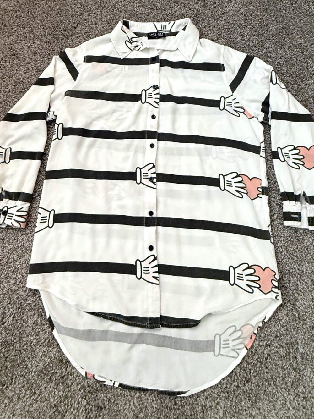 Rare Lazy Oaf Heartbreaker Striped Heart Hands Button Down Shirt SM Indie